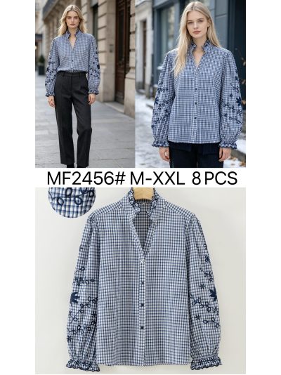 Blusa xadrez vichy com mangas bordadas 2