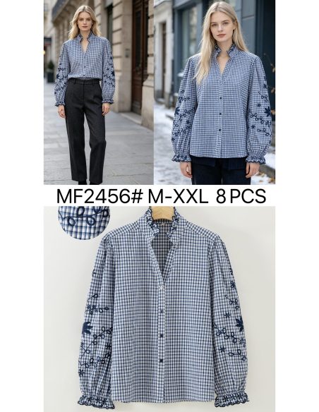 Camicetta a quadretti con maniche ricamate | MF-MF2456