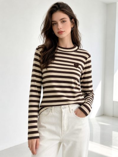 Striped embroidered heart top | MF-AQ0408 | Wholesale