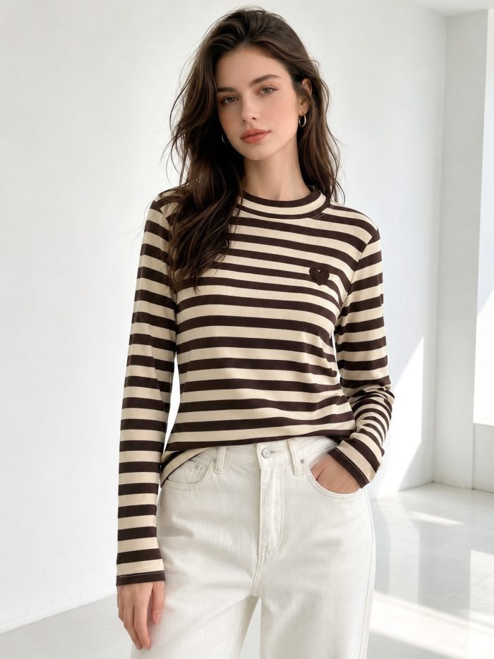 Striped embroidered heart top | MF-AQ0408 | Wholesale