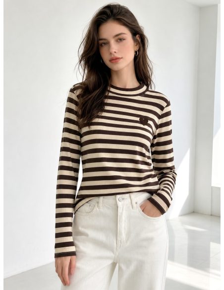 Striped embroidered heart top | MF-AQ0408 | Wholesale