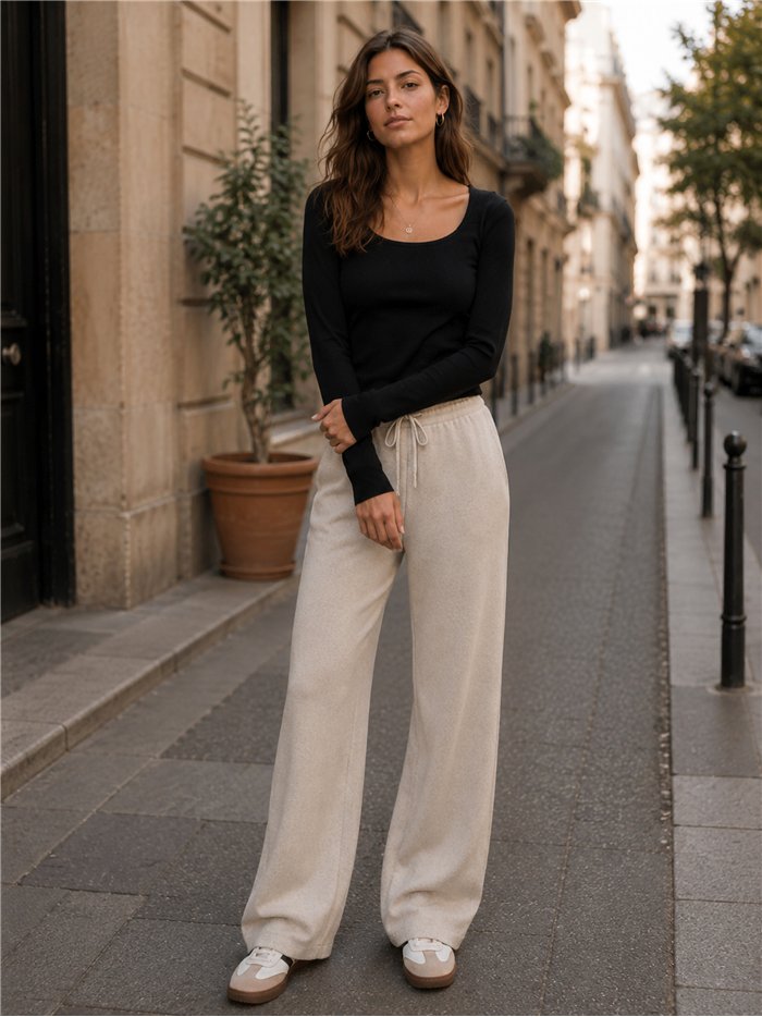 Pantaloni in maglia a gamba larga con coulisse