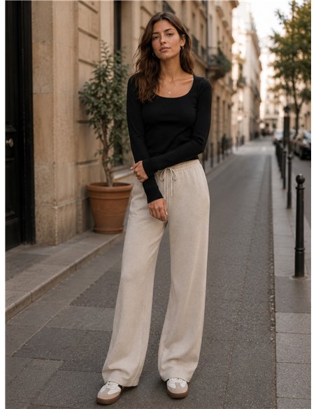 Pantaloni in maglia a gamba larga con coulisse