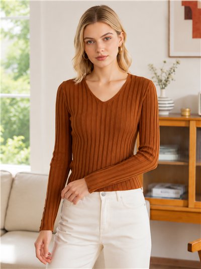 Jersey canalé cuello pico