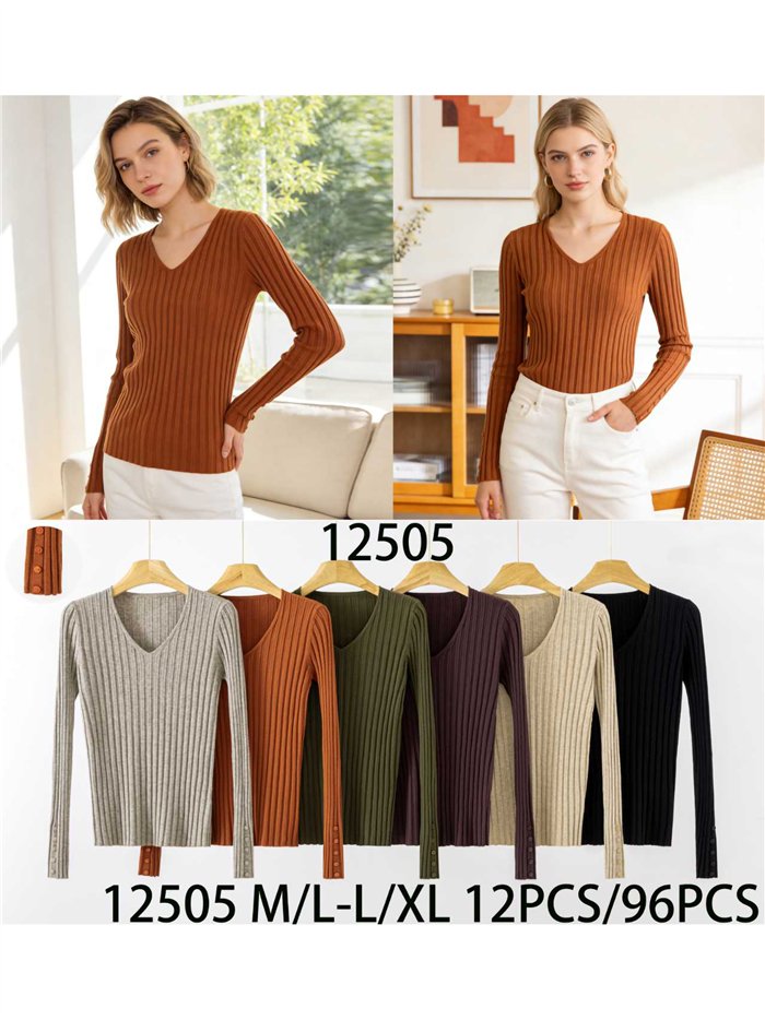 Jersey canalé cuello pico