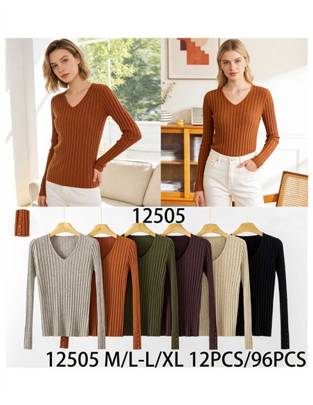 Jersey canalé cuello pico