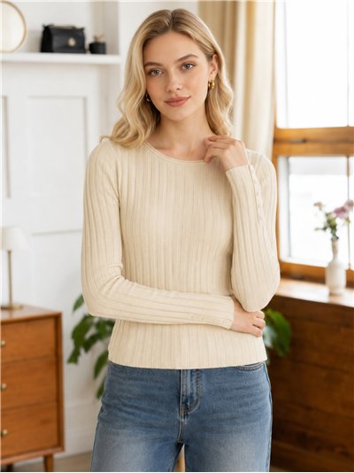 Gerippter Pullover mit Rundhalsausschnitt