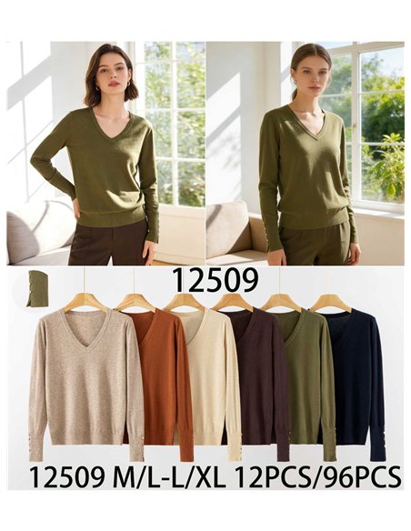 Jersey cuello pico con botones dorados