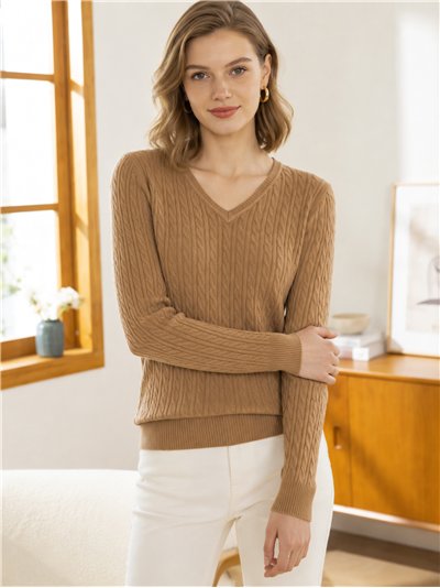 Jersey trenzado cuello pico