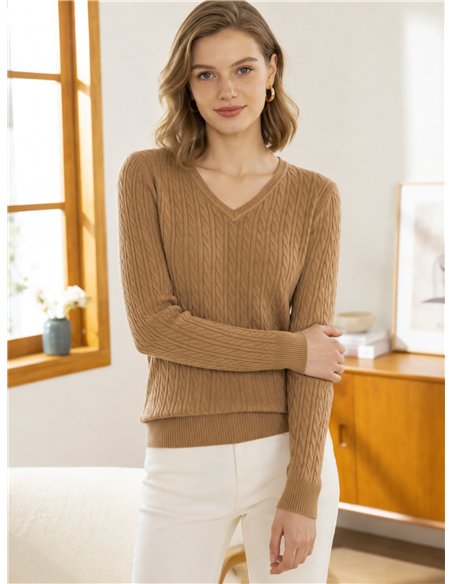 Jersey trenzado cuello pico