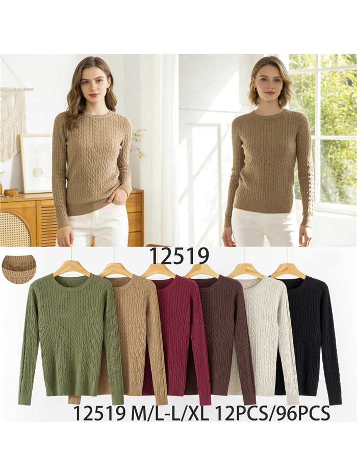 Cable knit round neck sweater