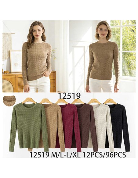 Cable knit round neck sweater