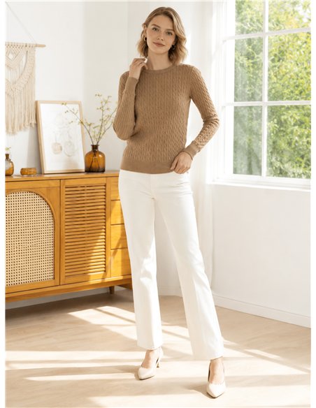Cable knit round neck sweater