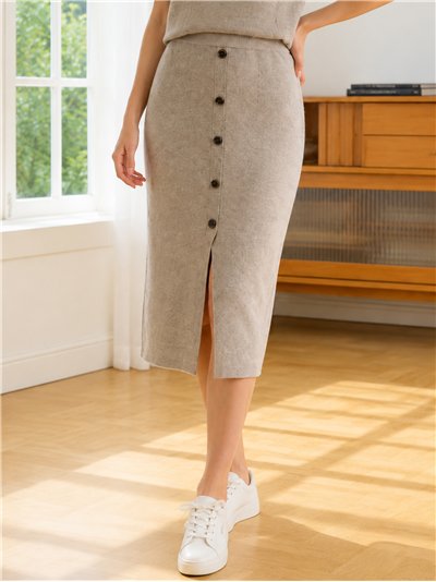 Falda midi de punto con botones frontales