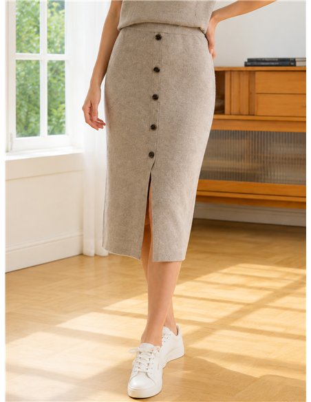 Falda midi de punto con botones frontales