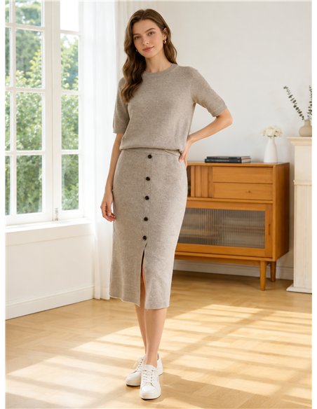 Falda midi de punto con botones frontales