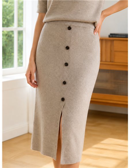 Falda midi de punto con botones frontales
