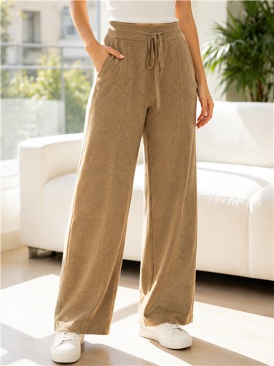 Pantalón punto wide leg con cordón