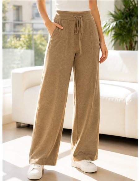 Pantalón punto wide leg con cordón