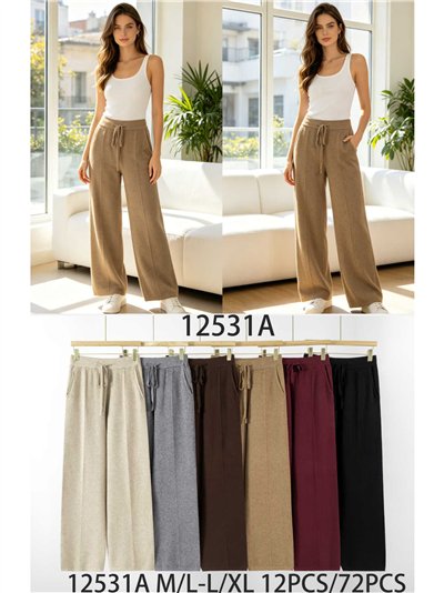 Pantalón punto wide leg con cordón 2