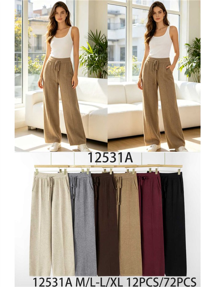 Pantalón punto wide leg con cordón