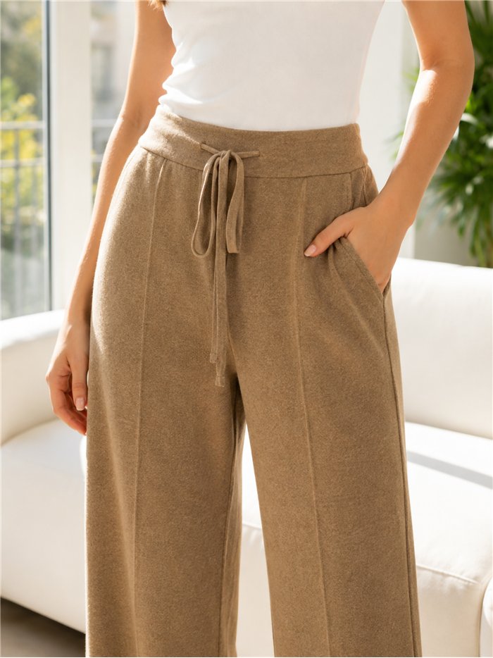 Pantalón punto wide leg con cordón