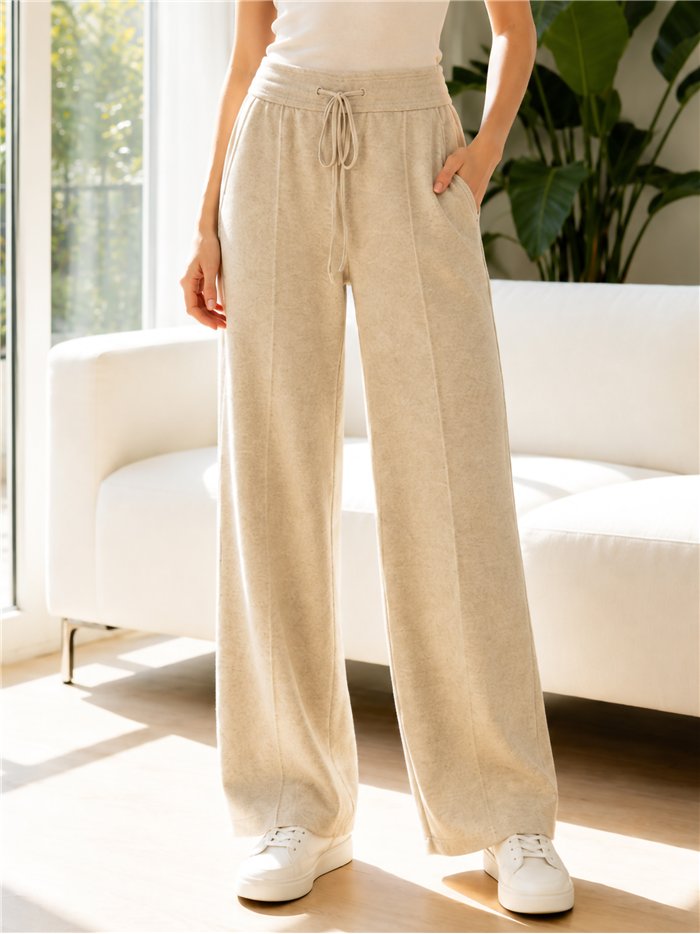 Pantalón punto wide leg con cordón