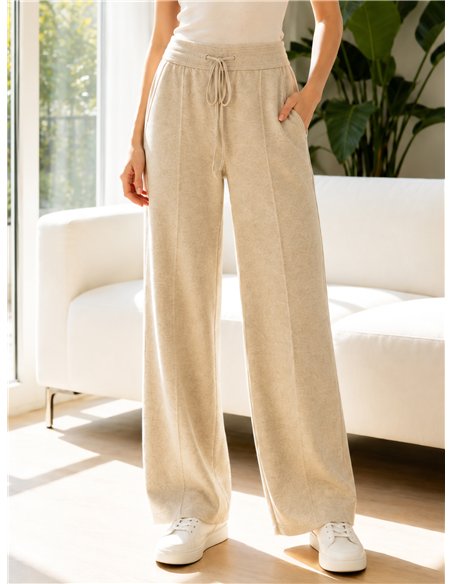 Pantalón punto wide leg con cordón