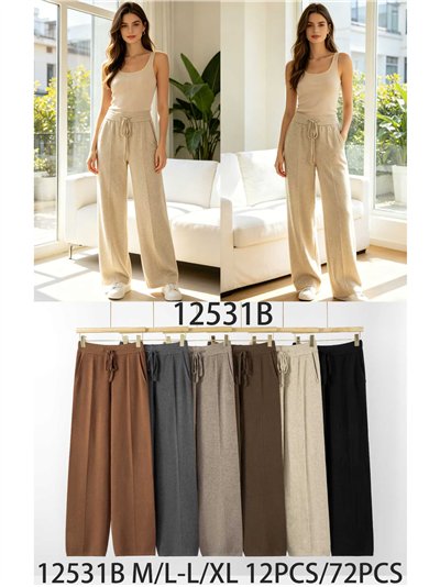 Pantalón punto wide leg con cordón 2
