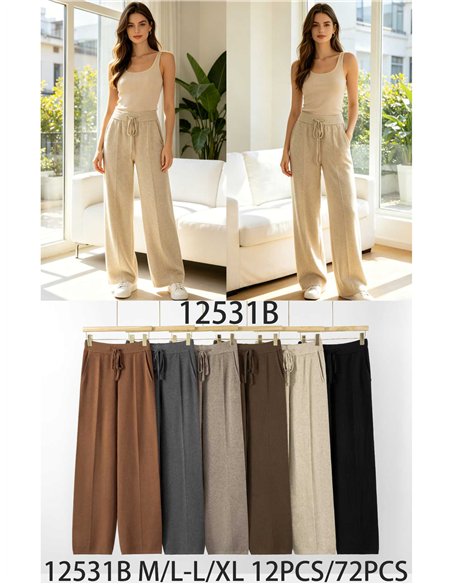 Pantalón punto wide leg con cordón