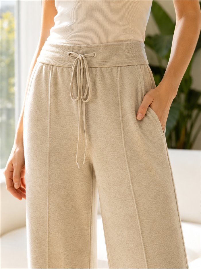 Pantalón punto wide leg con cordón