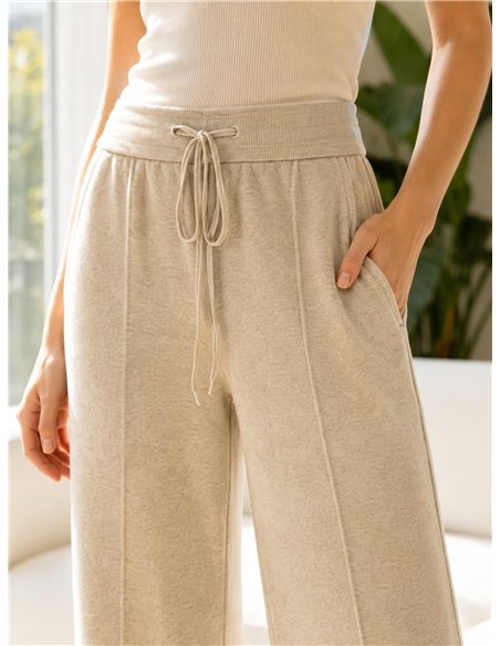 Pantalón punto wide leg con cordón