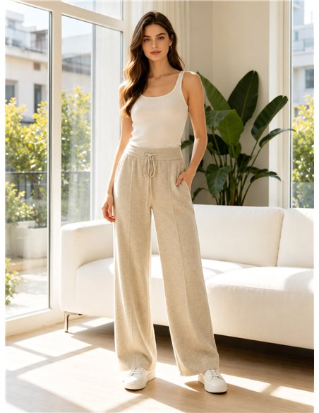 Pantalón punto wide leg con cordón