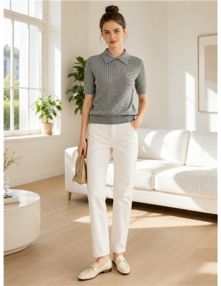 Jersey de punto trenzado con osito cuello polo