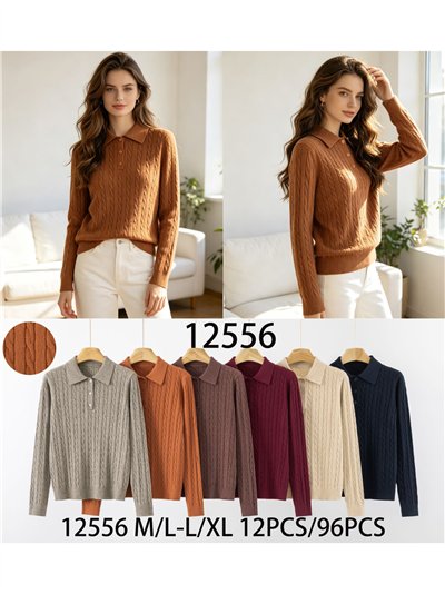 Jersey polo de punto trenzado con botones 2