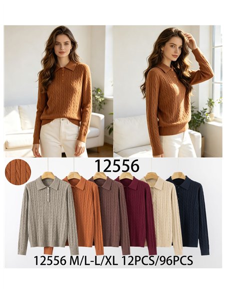 Jersey polo de punto trenzado con botones