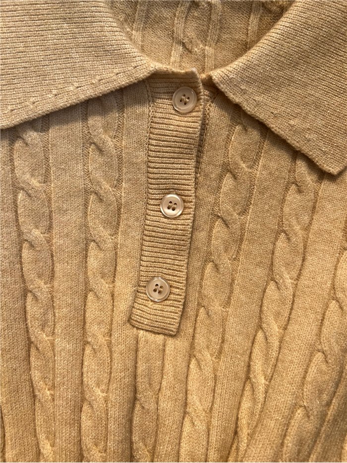 Jersey polo de punto trenzado con botones
