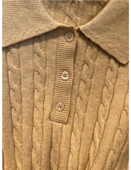 Jersey polo de punto trenzado con botones