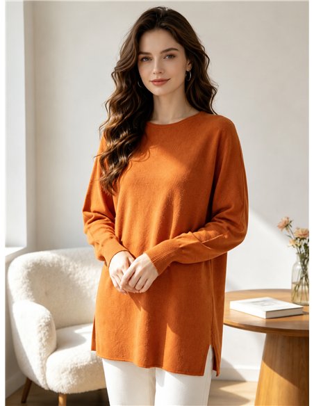 Einfarbiger Jersey mit Seitenschlitzen
