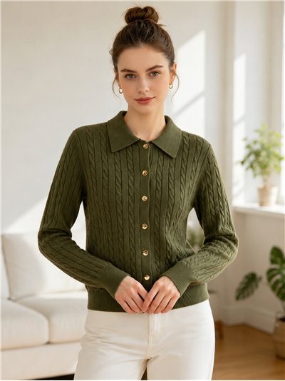 Cárdigan trenzado cuello camisero