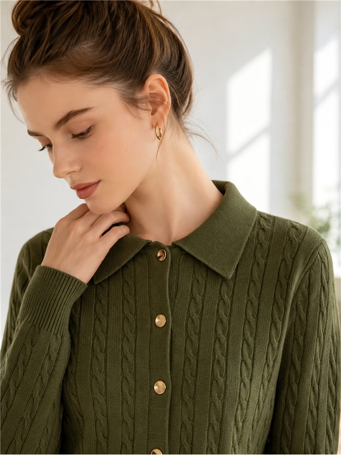 Cárdigan trenzado cuello camisero