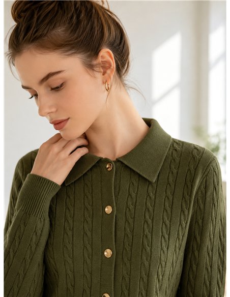 Cárdigan trenzado cuello camisero