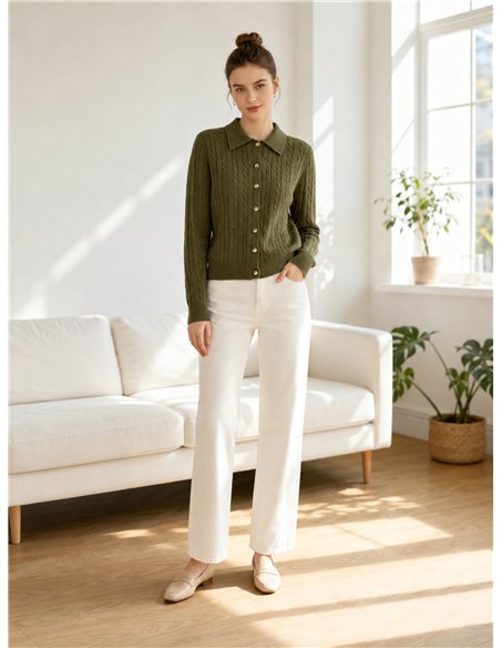 Cárdigan trenzado cuello camisero
