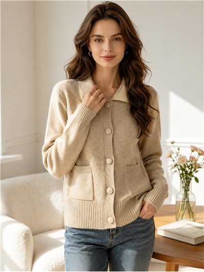 Strickjacke mit Hemdkragen und Taschen