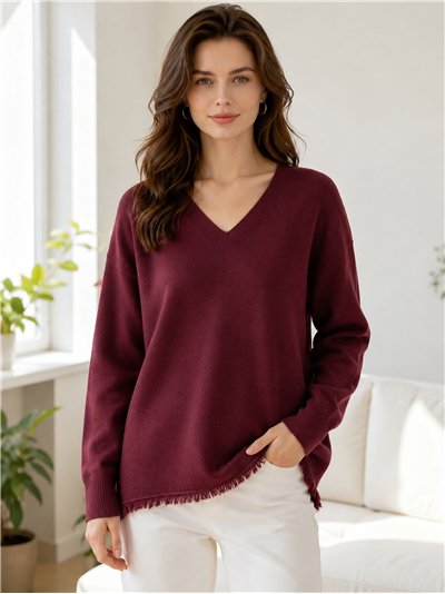 Jersey soft cuello pico bajo desflecado