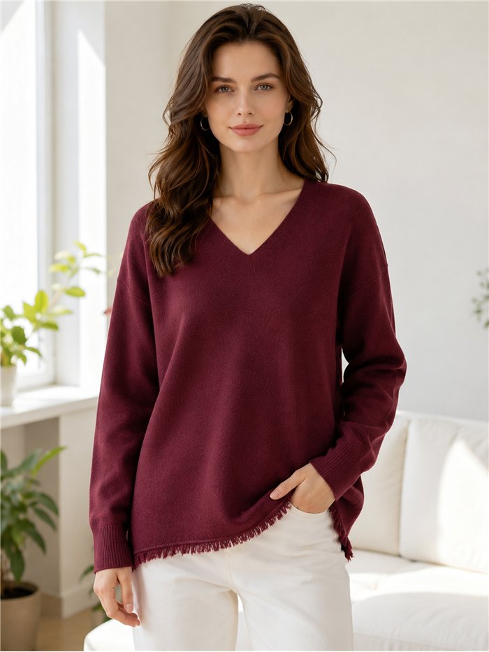 Jersey soft cuello pico bajo desflecado