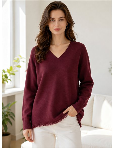 Jersey soft cuello pico bajo desflecado