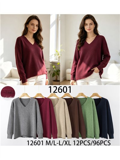 Jersey soft cuello pico bajo desflecado 2