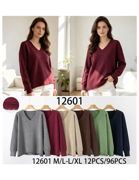 Jersey soft cuello pico bajo desflecado