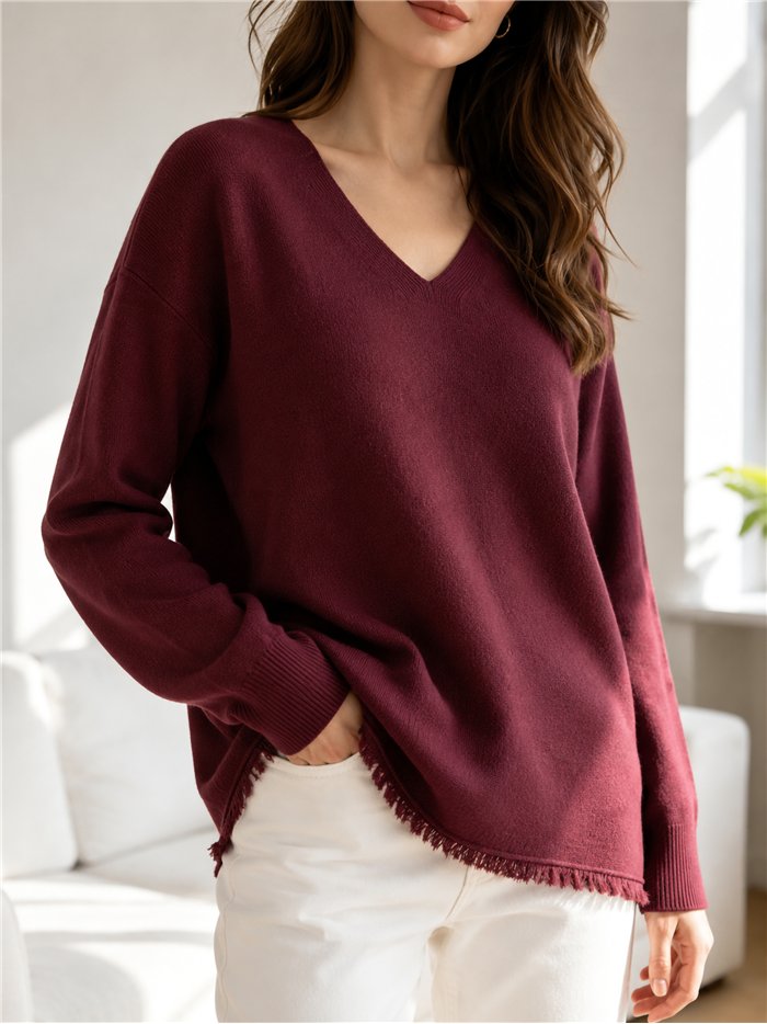 Jersey soft cuello pico bajo desflecado